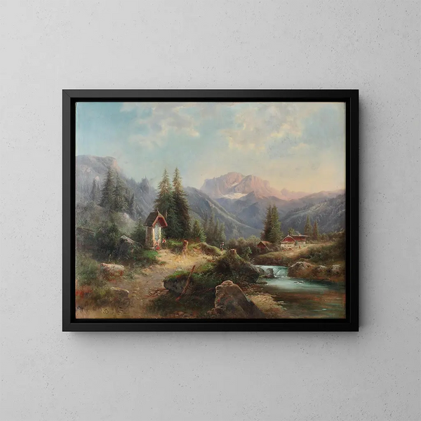 Landschap van Bach met figuren - Gustav Barbarini — ingelijst kunstwerk aan de muur