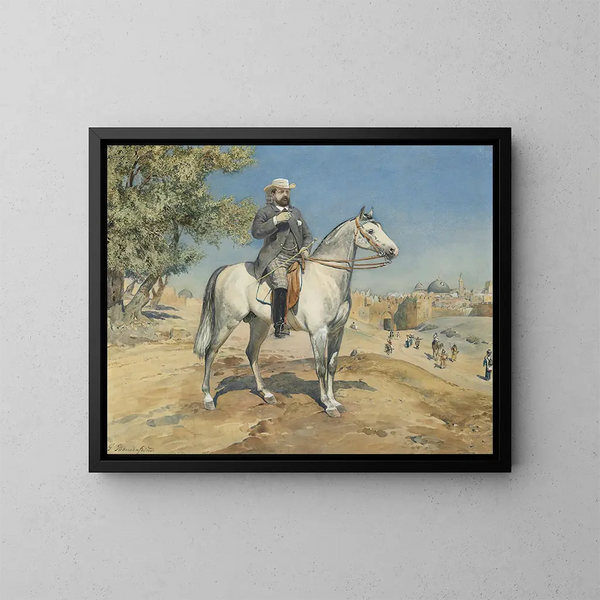 van een ruiter bij een poort in Jeruzalem - Gustav Bauernfeind — ingelijst kunstwerk aan de muur