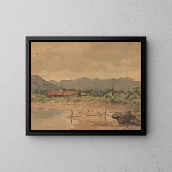 Landschap met een schuur - Gustav Wentzel — ingelijst kunstwerk aan de muur