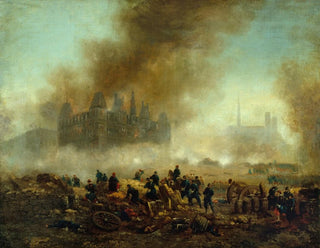 Gustave Boulanger - LHtel de Ville incendi assailli par les troupes de Versailles.webp