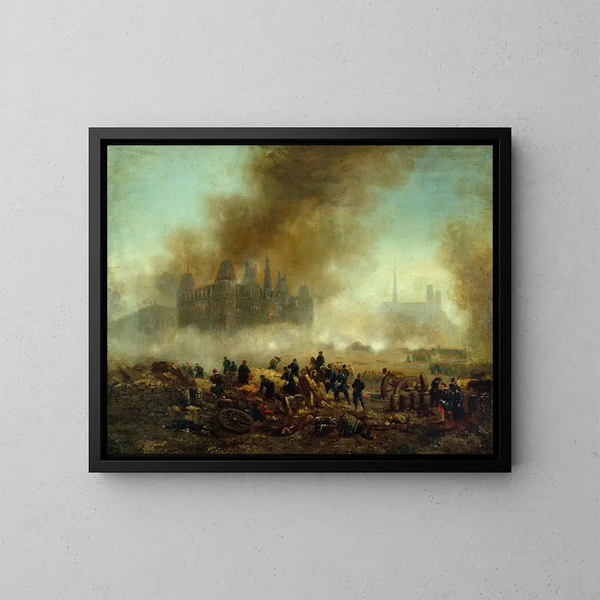 L'Hôtel de Ville in brand gestoken aangevallen door de troepen van Versailles - Gustave Boulanger — ingelijst kunstwerk aan de muur