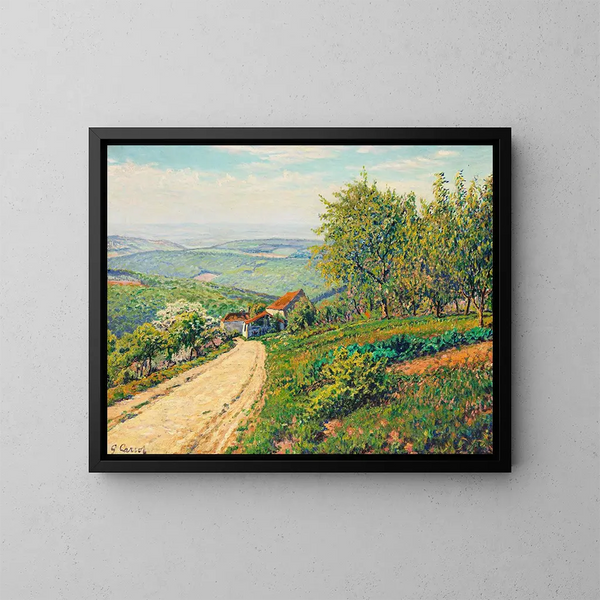Pente met pad door het zomerse landschap naar de vallei - Gustave Cariot — ingelijst kunstwerk aan de muur