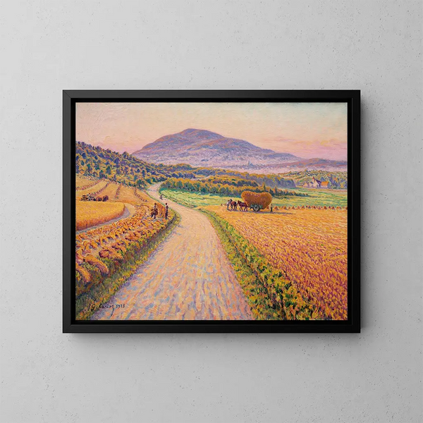 Landschapschilderij met hooibergen - Gustave Cariot — ingelijst kunstwerk aan de muur