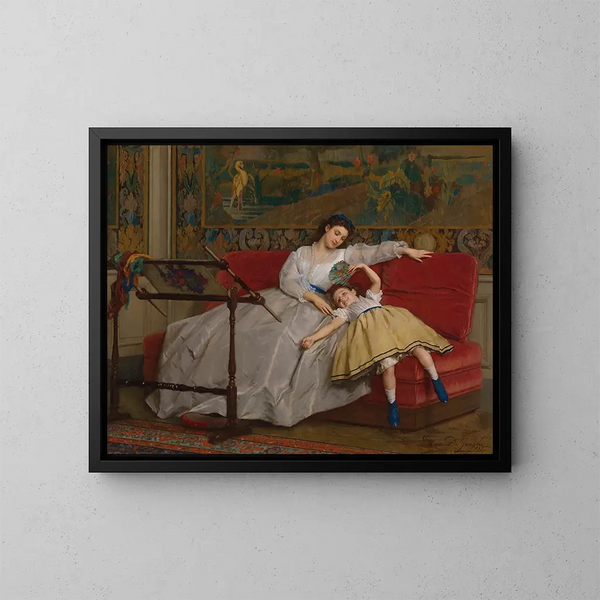 Moeder met haar jonge dochter - Gustave Léonard de Jonghe — ingelijst kunstwerk aan de muur