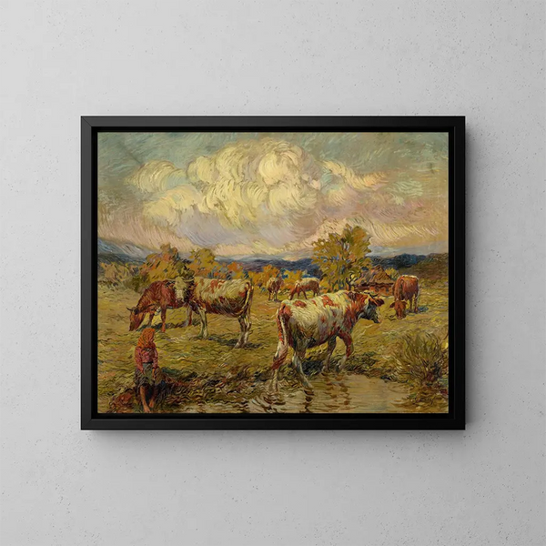 Koeien die grazen - Gustav Mahler — ingelijst kunstwerk aan de muur