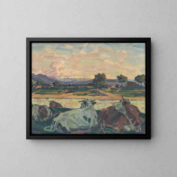 Vaches sur une berge - Gustav Mahler — ingelijst kunstwerk aan de muur