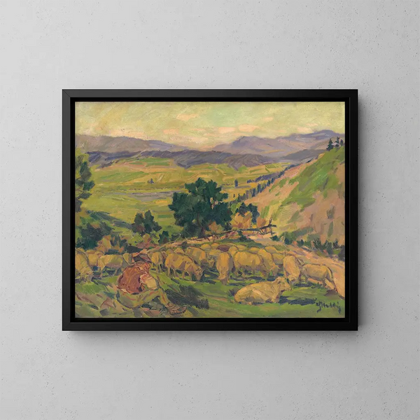 Landschap met schapen - Gustav Mahler — ingelijst kunstwerk aan de muur
