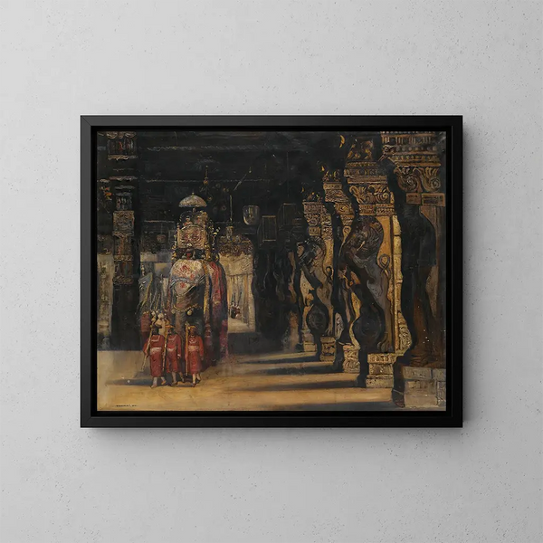Procession indienne avec éléphant - Gyula Tornai — ingelijst kunstwerk aan de muur