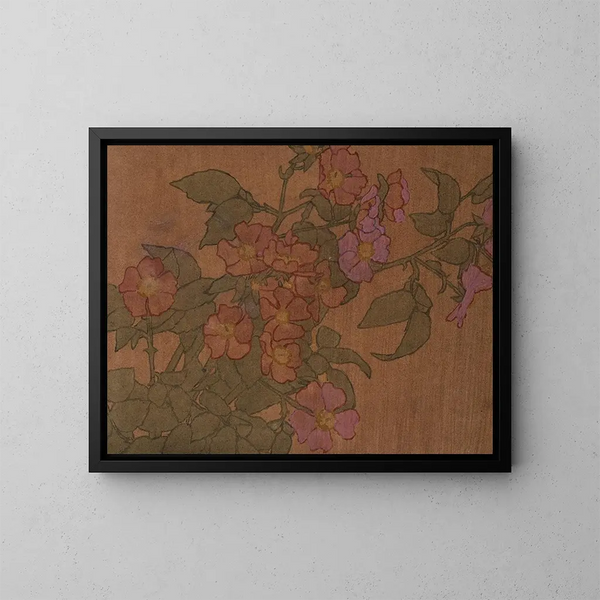 Rozen rozen op terracotta achtergrond - Hannah Borger Overbeck — ingelijst kunstwerk aan de muur