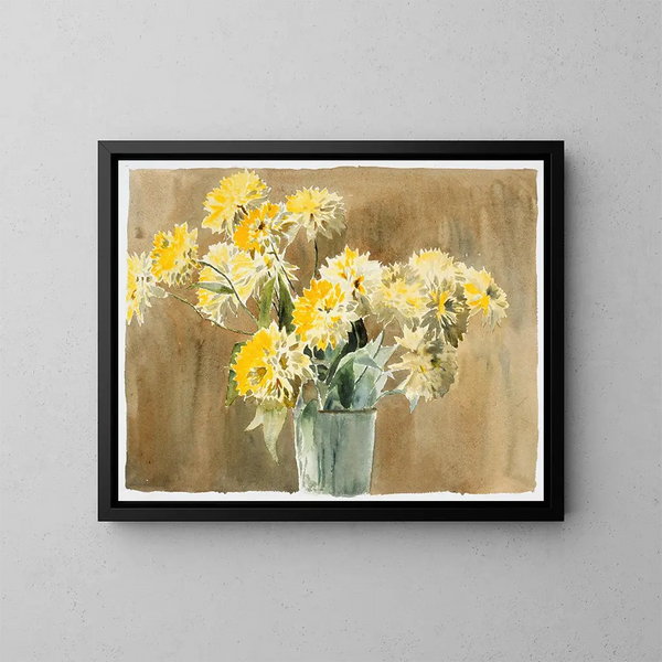 vaas met gele bloemen - Hannah Borger Overbeck — ingelijst kunstwerk aan de muur