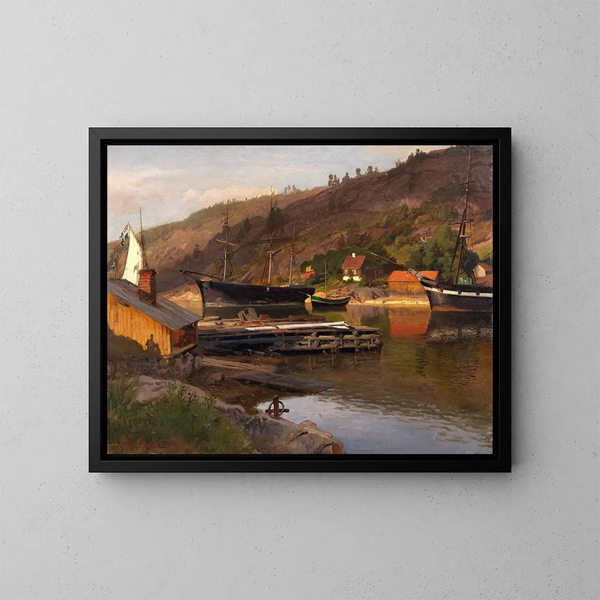Quai de débarquement Husvik Drøbak - Hans Gude — ingelijst kunstwerk aan de muur