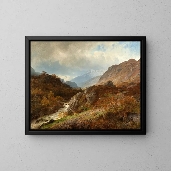 Berglandschap - Hans Gude — ingelijst kunstwerk aan de muur