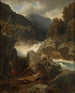 Cascade à Hallingdal - Hans Gude — weergave van het kunstwerk