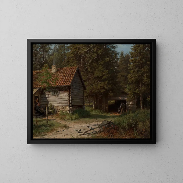 Cottage en forêt - Hans Gude — ingelijst kunstwerk aan de muur