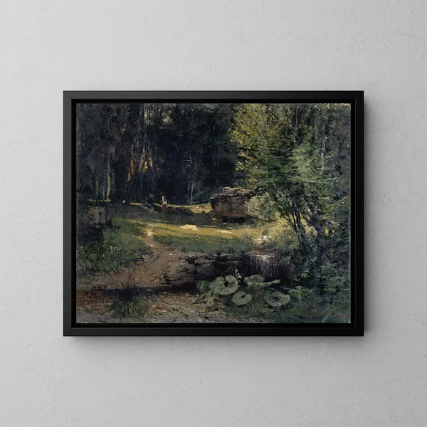 Binnen in een bos - Hans Sandreuter — ingelijst kunstwerk aan de muur