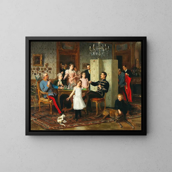 Grote familiebijeenkomst schilderij - Hans Temple — ingelijst kunstwerk aan de muur