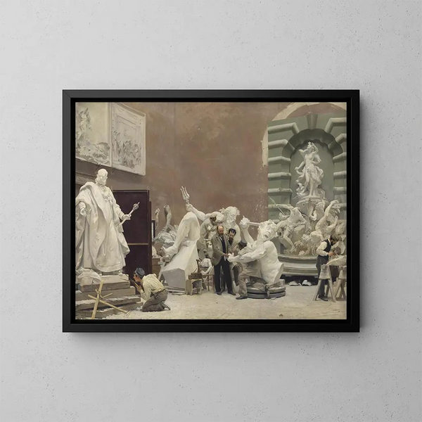 De beeldhouwer Rudolf Weyr in zijn atelier - Hans Temple — ingelijst kunstwerk aan de muur