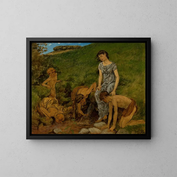 In de lente bij de bron - Hans Thoma — ingelijst kunstwerk aan de muur