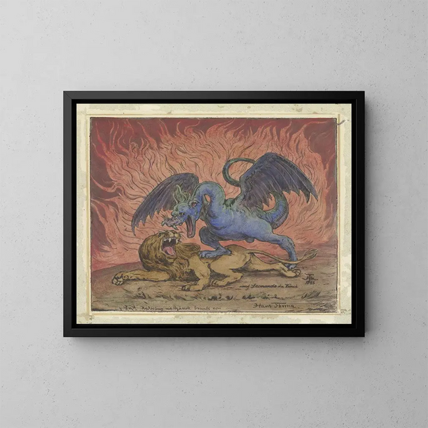 Draak en leeuw - Hans Thoma — ingelijst kunstwerk aan de muur