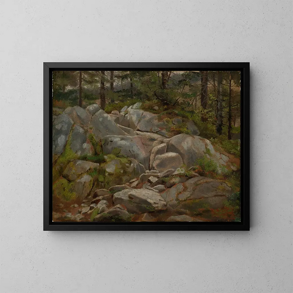 van steenblokken met dennenstammen - Hans Thoma — ingelijst kunstwerk aan de muur