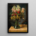 Een boeket bloemen met tulpen en anjers in een glazen vaas met vlinder - Hans Zatzka — ingelijst kunstwerk aan de muur