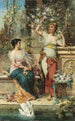Twee dames in een park - Hans Zatzka — ingelijst kunstwerk aan de muur