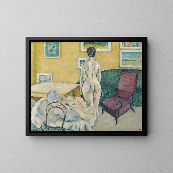 Binnenlands schilderij met naakt staand - Harald Giersing — ingelijst kunstwerk aan de muur