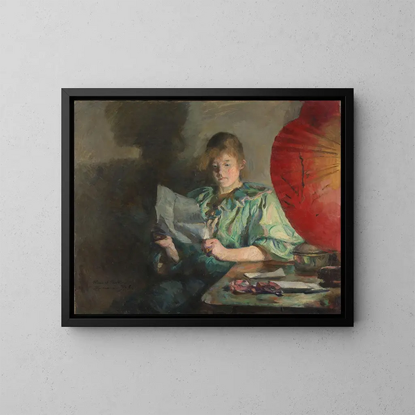 Binnenlands Schilderij van de avond - Harriet Backer — ingelijst kunstwerk aan de muur