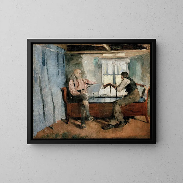 Binnenhuis van boerderij in Knabberud in Brum - Harriet Backer — ingelijst kunstwerk aan de muur
