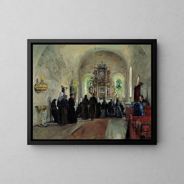 La Sainte Communion célébrée dans l'église de Stange - Harriet Backer — ingelijst kunstwerk aan de muur