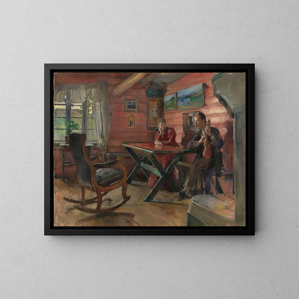 Het salon in Kolbotn, bij Hulda en Arne Garborg - Harriet Backer — ingelijst kunstwerk aan de muur