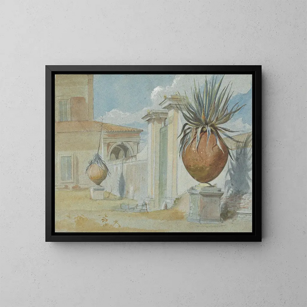 Villa Massimi, poort van Rome geflankeerd door palmbomen in grote terracotta potten - Harry John Johnson — ingelijst kunstwerk aan de muur