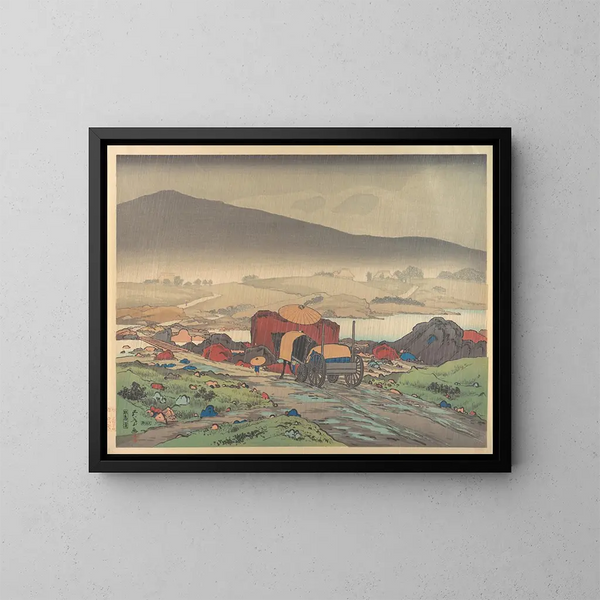 Regen in Yabakei - Hashiguchi Goyō — ingelijst kunstwerk aan de muur