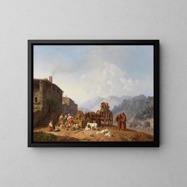 Bij de fontein in de Italiaanse bergen - Heinrich Bürkel — ingelijst kunstwerk aan de muur