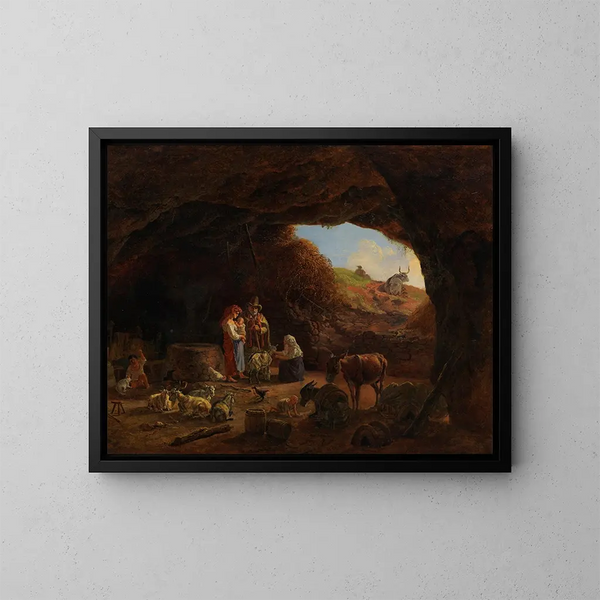 van Familie van Italiaanse herders in de grot - Heinrich Bürkel — ingelijst kunstwerk aan de muur