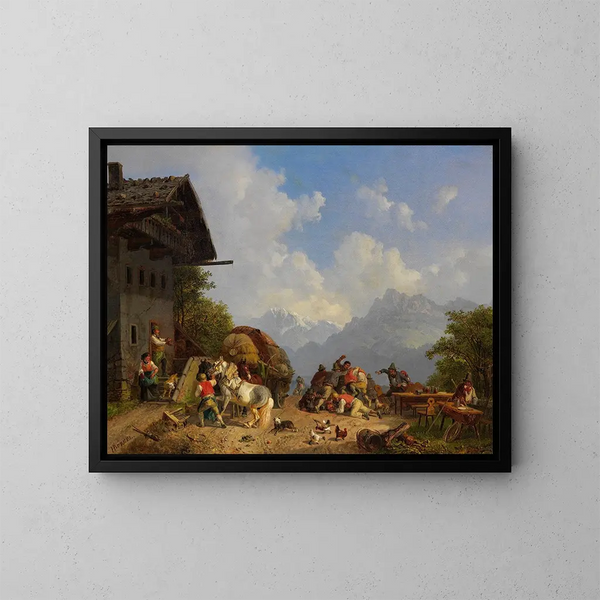 Rixe devant l'auberge - Heinrich Bürkel — ingelijst kunstwerk aan de muur