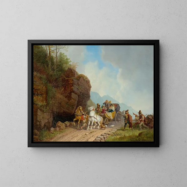 Aanval van linten op een postkoets - Heinrich Bürkel — ingelijst kunstwerk aan de muur