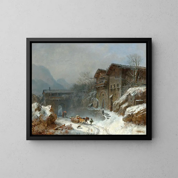Winter in Rattenberg - Heinrich Bürkel — ingelijst kunstwerk aan de muur