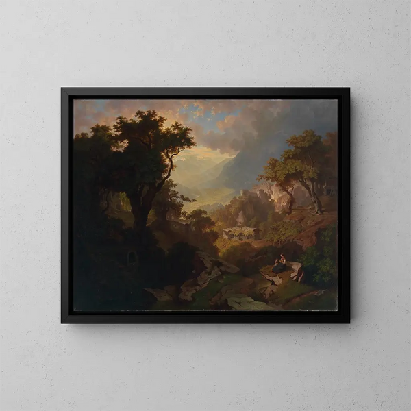 Landschap bij Meran met uitzicht op het kasteel van Tirol - Heinrich Heinlein — ingelijst kunstwerk aan de muur