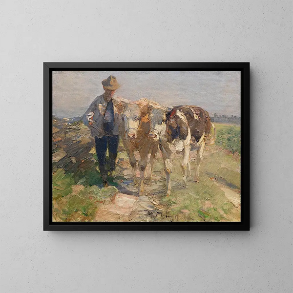 Landbouwer met Khen - Heinrich von Zügel — ingelijst kunstwerk aan de muur