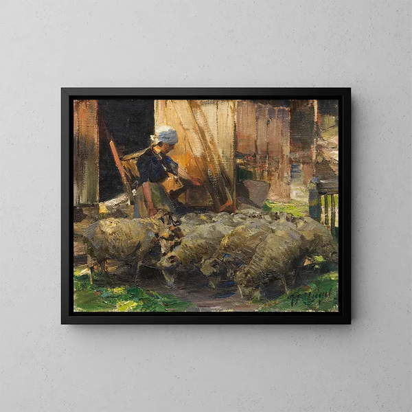 Bergère met schapen - Heinrich von Zügel — ingelijst kunstwerk aan de muur