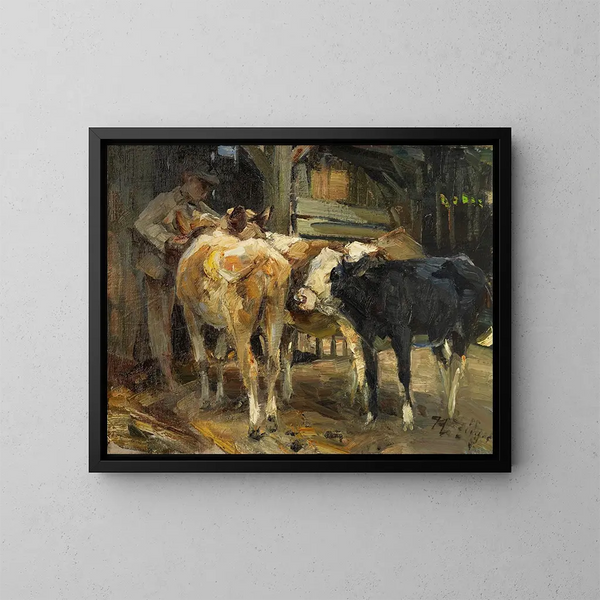 Khe devant l'étable - Heinrich von Zügel — ingelijst kunstwerk aan de muur