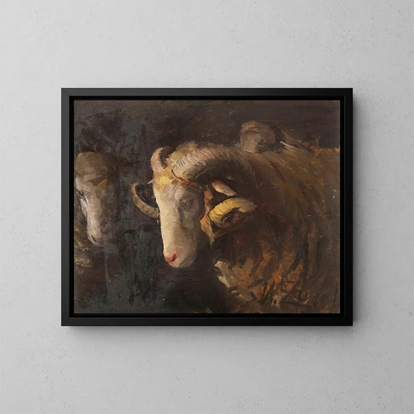 van Tête de bélier et brebis mère - Heinrich von Zügel — ingelijst kunstwerk aan de muur