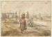 Landschap met rivier, een vrouw met een mand op haar hoofd, vissers en andere figuren bij de muren van een stad - Hendrick Avercamp — weergave van het kunstwerk