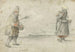 Études d'un homme et d'une femme debout sur la rive d'une rivière gelée avec une ville au loin - Hendrick Avercamp — artwork view