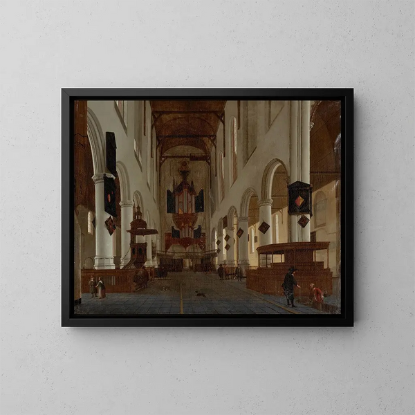 Binnenkant van de Oude Kerk van Delft gezien naar het westen - Hendrick Cornelisz van Vliet — ingelijst kunstwerk aan de muur