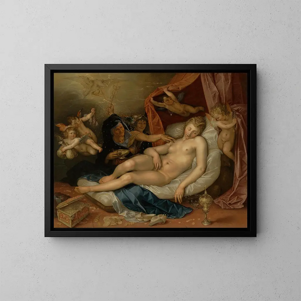 La Danaé endormie prête à recevoir Jupiter - Hendrick Goltzius — ingelijst kunstwerk aan de muur