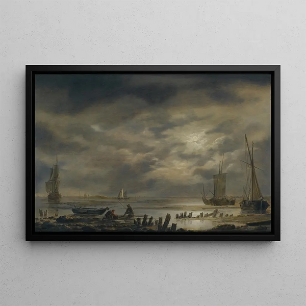 Hendrick Jacobsz Dubbels - A Moonlit Coastal Landscape With Fishermen In The Foreground.webp
