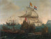 Scheepvaart van Nederlandse schepen die Spaanse galjoenen raken voor de Engelse kust, 3 oktober 1602 - Hendrik Cornelisz Vroom — weergave van het kunstwerk