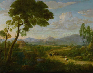 Hendrik Frans Van Lint - Extensive Landscape With Travelers On A Road Roman Temples Beyond.webp